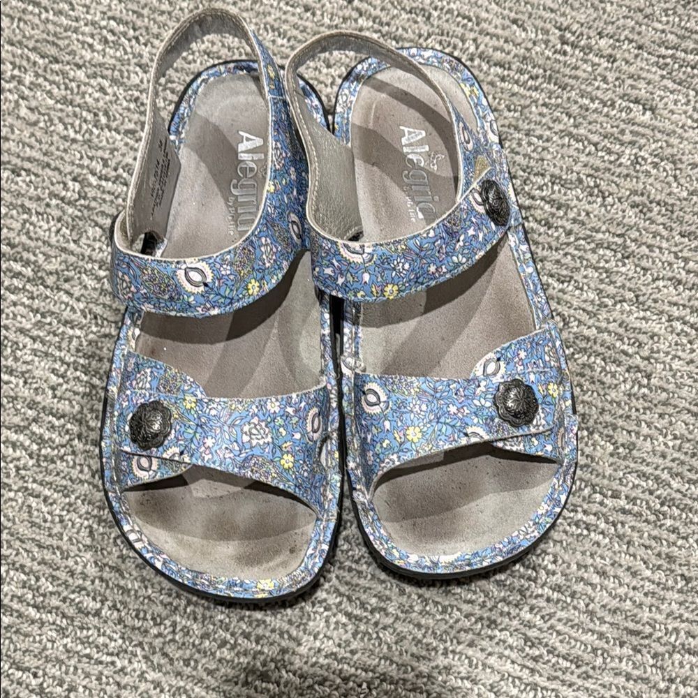 Alegria Blue and Gray Sandals with Supportive Design